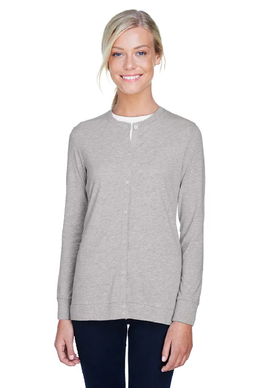 Devon & Jones Womens Perfect Fit Ribbon Cardigan Sweater - Heather Grey Front Pockets Side Pockets Patch Pockets Devon & Jones Womens Perfect Fit Ribbon Cardigan Sweater - Heather Grey Front Pockets Side Pockets Patch Pockets
