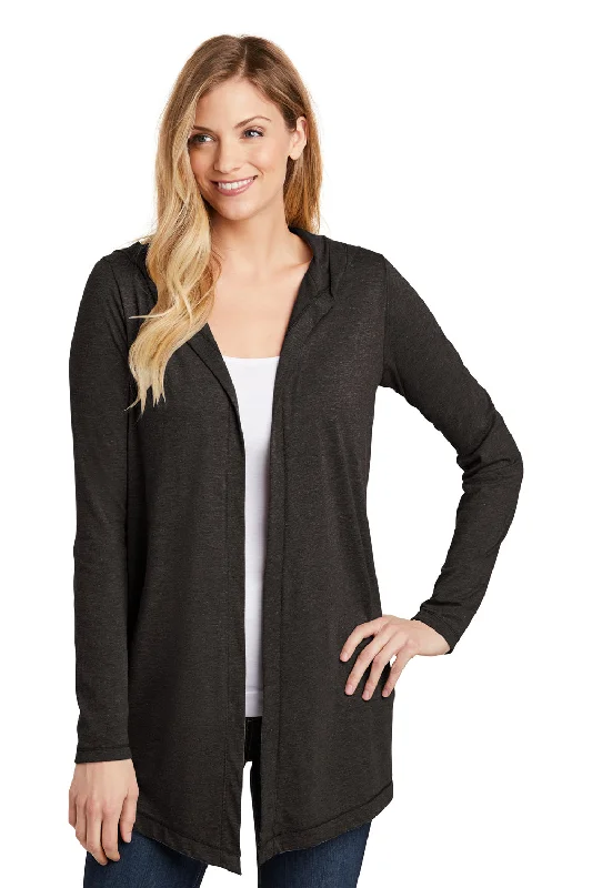District Womens Perfect Tri Hooded Cardigan Sweater - Black Frost Thin Thick Dense