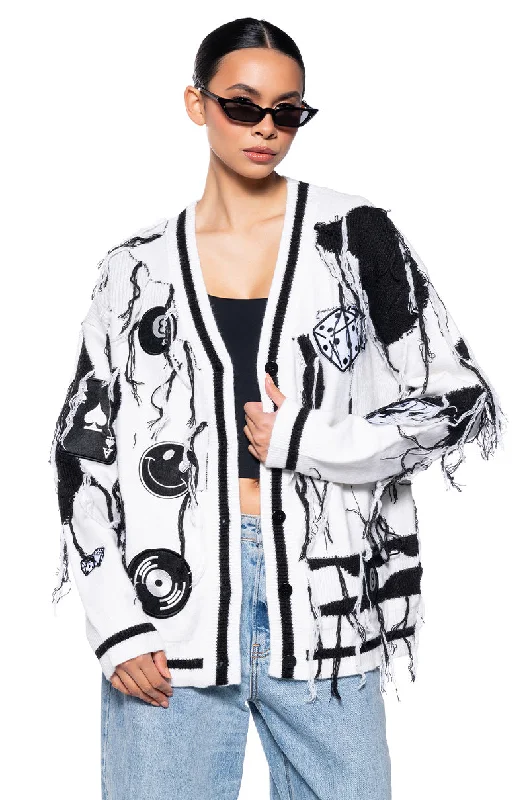 DON'T PLAY GAMES BUTTON DOWN CARDIGAN Beaded Cardigan Sequined Faux Fur