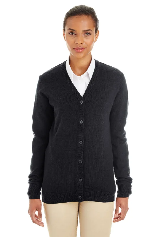 Harriton Womens Pilbloc Pill Resistant Button Down Lone Sleeve Cardigan Sweater - Black Solid Print Embellished Harriton Womens Pilbloc Pill Resistant Button Down Lone Sleeve Cardigan Sweater - Black Solid Print Embellished