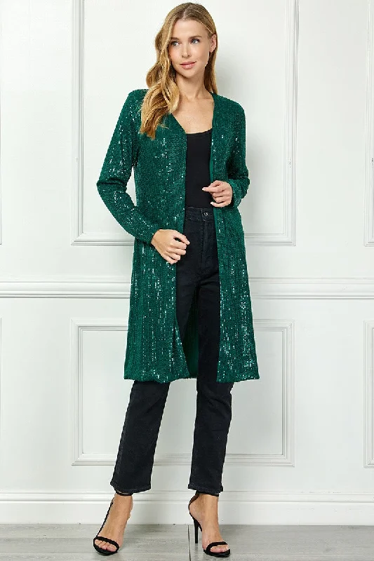 HUNTER GREEN SEQUIN OPEN FRONT LONG SLEEVES CARDIGAN AVC51913W Cashmere Blend Cotton Blend Poly Blend HUNTER GREEN SEQUIN OPEN FRONT LONG SLEEVES CARDIGAN AVC51913W Cashmere Blend Cotton Blend Poly Blend