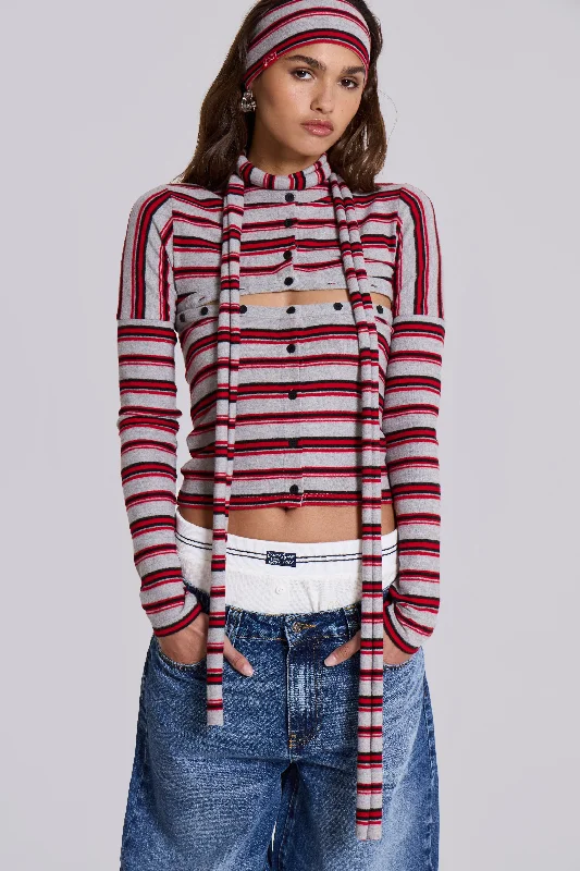 Isla Stripe 3 In 1 Cardigan Glossy Satin Silk