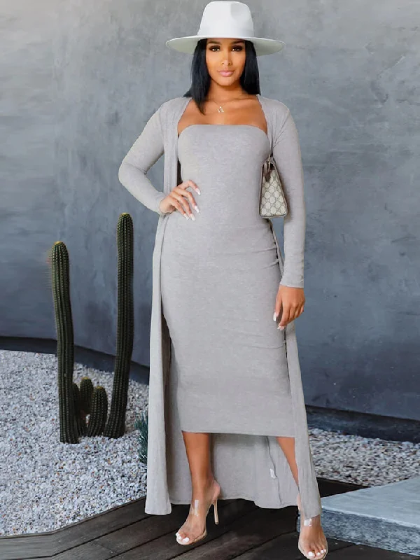 Two Piece Strapless Tube Dresses & Cardigan Iron Safe Non-Iron Wrinkle Free