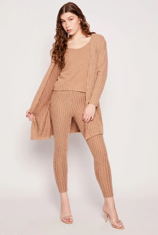 Brushed Ribbed Knit Long Cardigan Mesh Blend Leather Blend Suede Blend