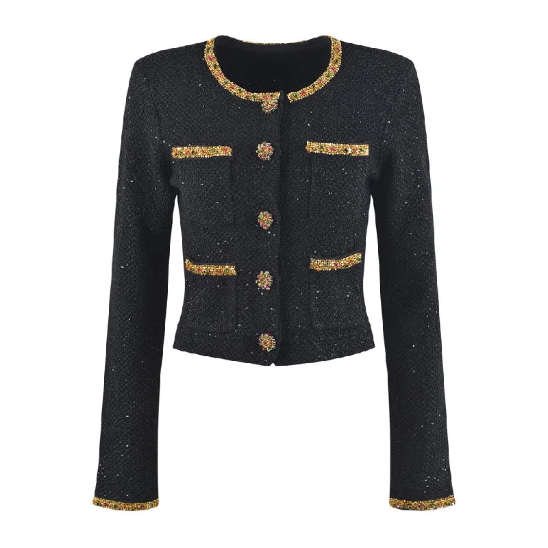 Opulent Crystal Trim Crew Neck Button Up Cropped Wool Knit Sequin Cardigan Notch Collar Peter Pan Collar Cowl Neck Opulent Crystal Trim Crew Neck Button Up Cropped Wool Knit Sequin Cardigan Notch Collar Peter Pan Collar Cowl Neck