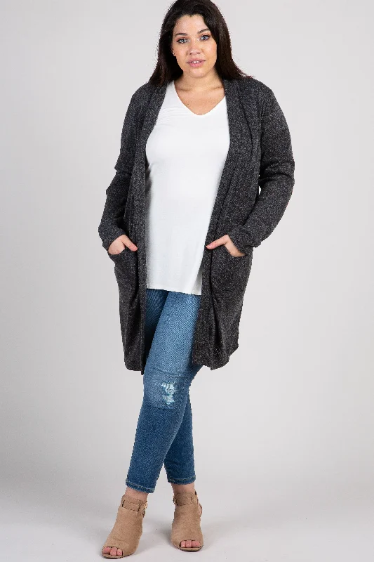 PinkBlush Charcoal Knit Elbow Patch Plus Cardigan Casual Formal Business