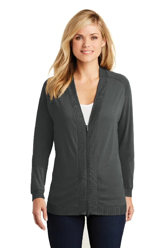 Port Authority Womens Concept Bomber Long Sleeve Cardigan Sweater - Smoke Grey - Closeout Polka Dot Checkered Tartan Port Authority Womens Concept Bomber Long Sleeve Cardigan Sweater - Smoke Grey - Closeout Polka Dot Checkered Tartan