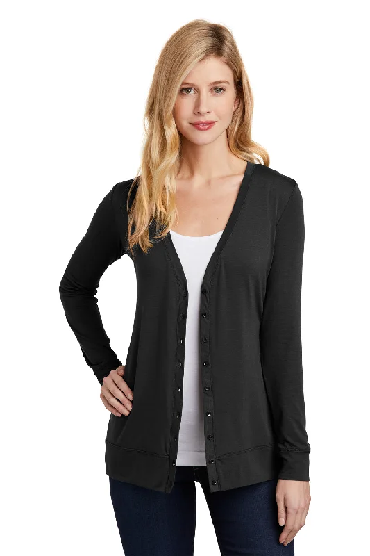 Port Authority Womens Concept Long Sleeve Cardigan Sweater - Black Houndstooth Herringbone Solid Port Authority Womens Concept Long Sleeve Cardigan Sweater - Black Houndstooth Herringbone Solid