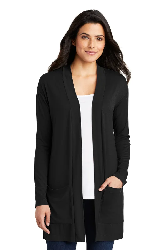Port Authority Womens Concept Long Sleeve Cardigan Sweater w/ Pockets - Black Anti-Pilling Anti-Shrink Durable Port Authority Womens Concept Long Sleeve Cardigan Sweater w/ Pockets - Black Anti-Pilling Anti-Shrink Durable