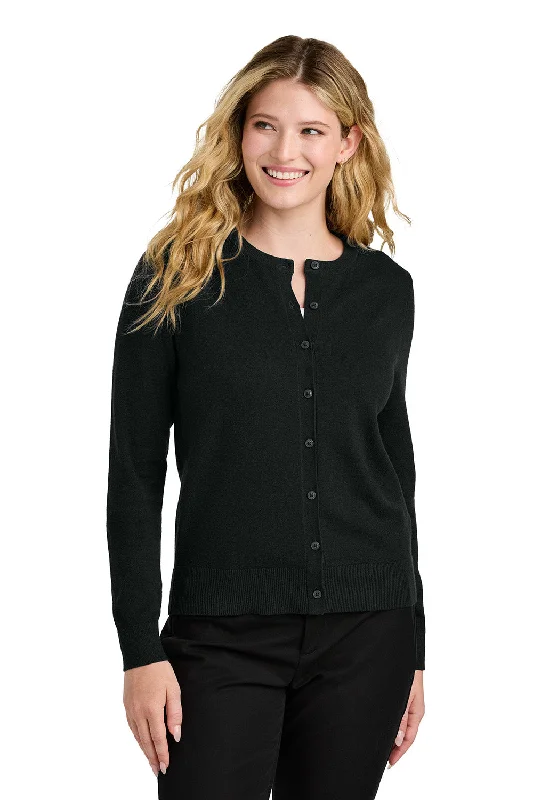 Port Authority Womens Easy Care Long Sleeve Button Front Cardigan Sweater - Deep Black - COMING SOON Solid Color Striped Floral Print Port Authority Womens Easy Care Long Sleeve Button Front Cardigan Sweater - Deep Black - COMING SOON Solid Color Striped Floral Print