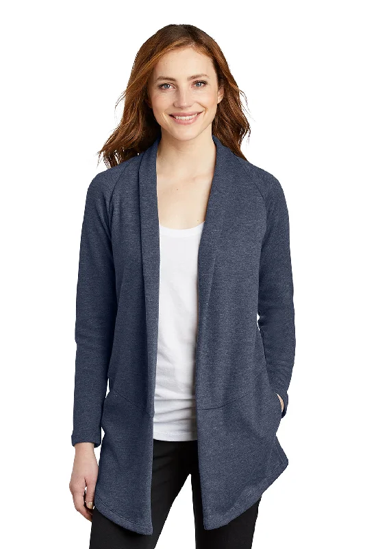 Port Authority Womens Long Sleeve Cardigan Sweater - Heather Estate Blue Glossy Satin Silk Port Authority Womens Long Sleeve Cardigan Sweater - Heather Estate Blue Glossy Satin Silk