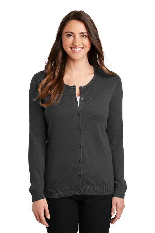 Port Authority Womens Long Sleeve Cardigan Sweater - Heather Charcoal Grey Spandex Blend Rayon Blend Denim Blend Port Authority Womens Long Sleeve Cardigan Sweater - Heather Charcoal Grey Spandex Blend Rayon Blend Denim Blend