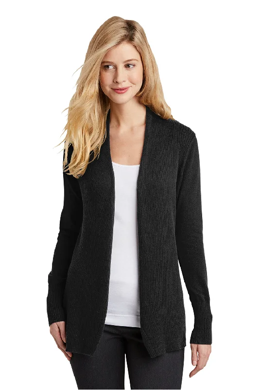 Port Authority Womens Long Sleeve Cardigan Sweater - Black Embroidered Appliqued Beaded Port Authority Womens Long Sleeve Cardigan Sweater - Black Embroidered Appliqued Beaded