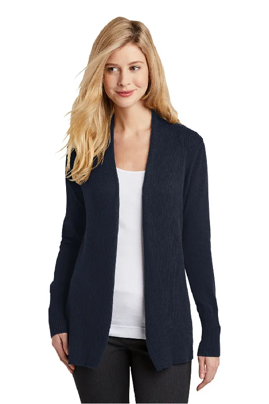 Port Authority Womens Long Sleeve Cardigan Sweater - Navy Blue Cashmere Blend Cotton Blend Poly Blend Port Authority Womens Long Sleeve Cardigan Sweater - Navy Blue Cashmere Blend Cotton Blend Poly Blend