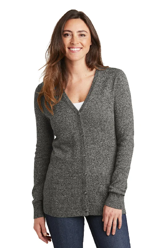 Port Authority Womens Long Sleeve Cardigan Sweater - Warm Grey Marl Tailored Straight A-Line Port Authority Womens Long Sleeve Cardigan Sweater - Warm Grey Marl Tailored Straight A-Line