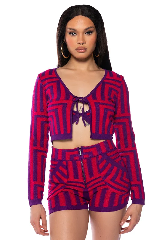STELLA MAGENTA TIE FRONT CARDIGAN Seamless Knitted Crochet