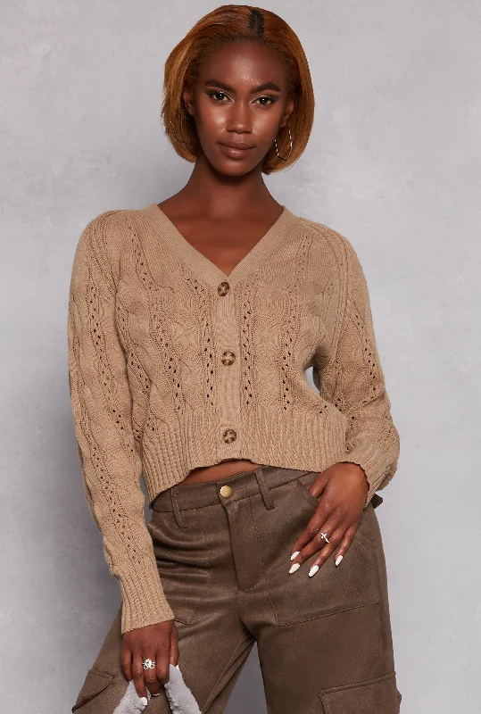 Pointelle Cable Knit Long Sleeve Cardigan Hooded Cardigan Collared Cardigan Shawl Collar Pointelle Cable Knit Long Sleeve Cardigan Hooded Cardigan Collared Cardigan Shawl Collar