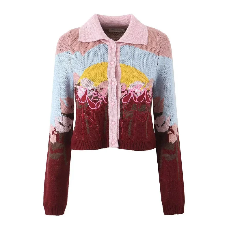 Vintage Embroidered Collared Button Up Long Sleeve Ribbed Knit Cardigan Denim Fabric Leather Fabric Suede Fabric Vintage Embroidered Collared Button Up Long Sleeve Ribbed Knit Cardigan Denim Fabric Leather Fabric Suede Fabric