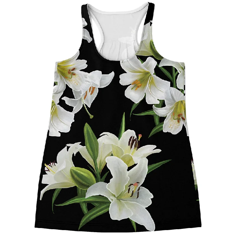 White Lily Print Women's Racerback Tank Top stylish tank top