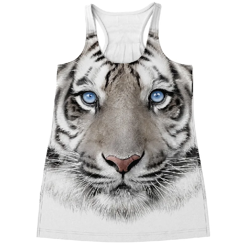 White Tiger Portrait Print Women's Racerback Tank Top layering tank top